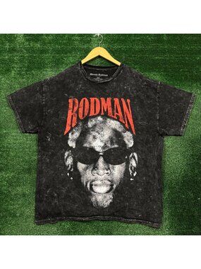 Big Face Dennis Rodman Basketball Mineral Wash Oversized T-Shirt Size Medium